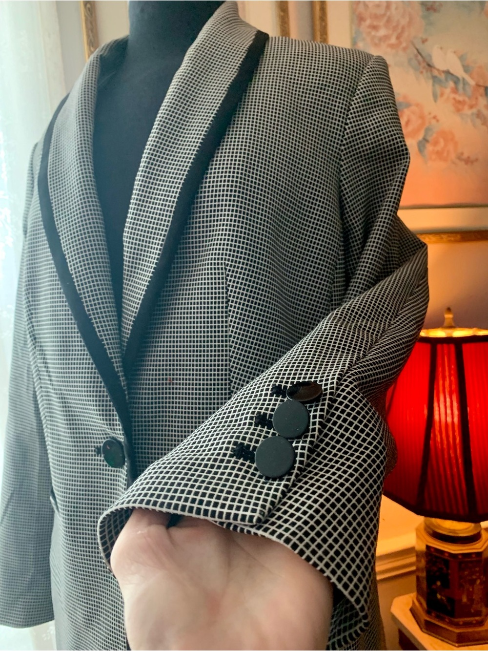 Calvin Klein Black & White Grid Coat Blazer